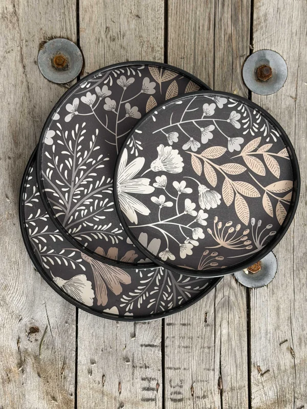 Holzteller Retro-Blüten 3-er Set