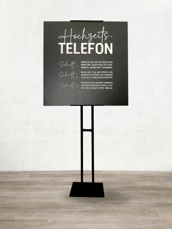 Schild auf Display "Hochzeitstelefon"