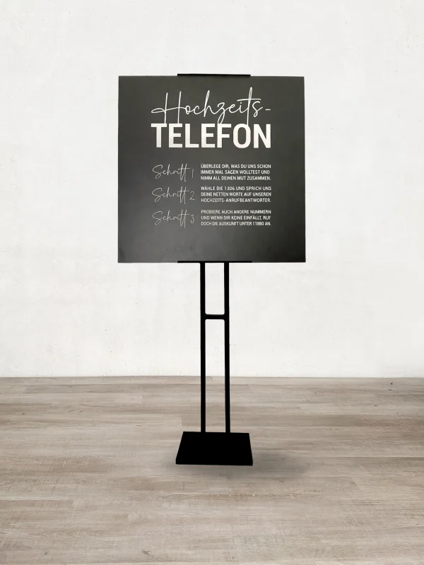 Schild auf Display "Hochzeitstelefon"